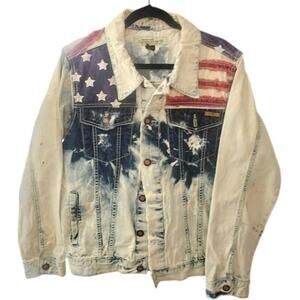 American Flag acid wash Jean jacket by Copper Rivet sz L